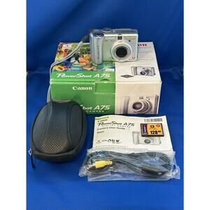Canon PowerShot A75 3.2MP Digital Camera in Box w/ Card Case & Batteries - READ